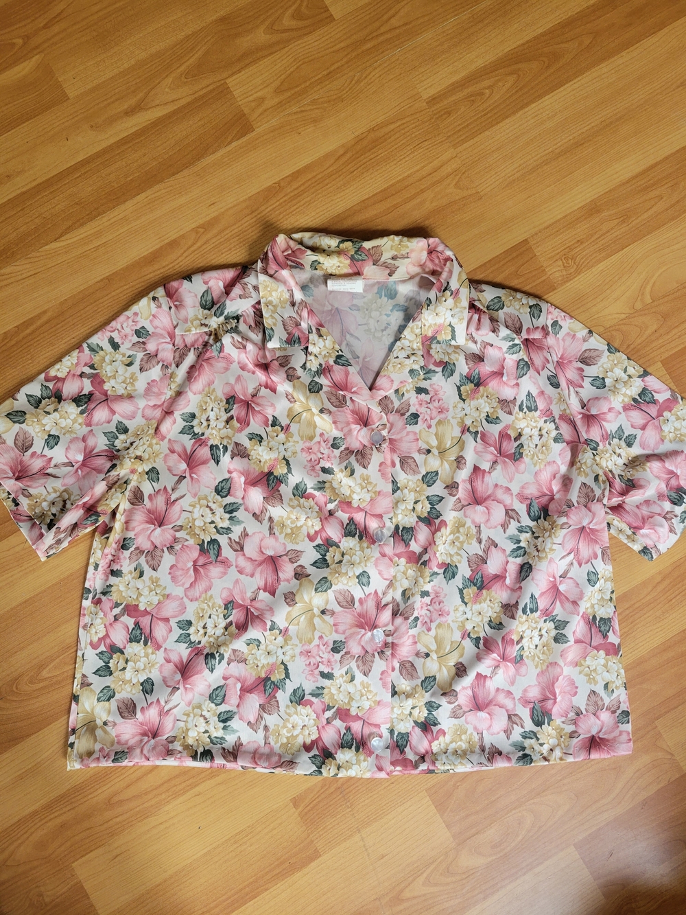 Vintage Pink Floral Button-Up Blouse